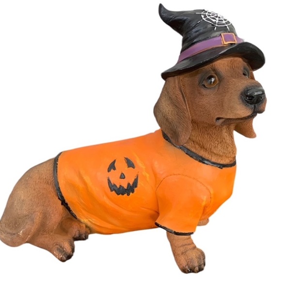 Halloween Dachshund Dog Resin Statue Witch Costume New - Picture 1 of 1